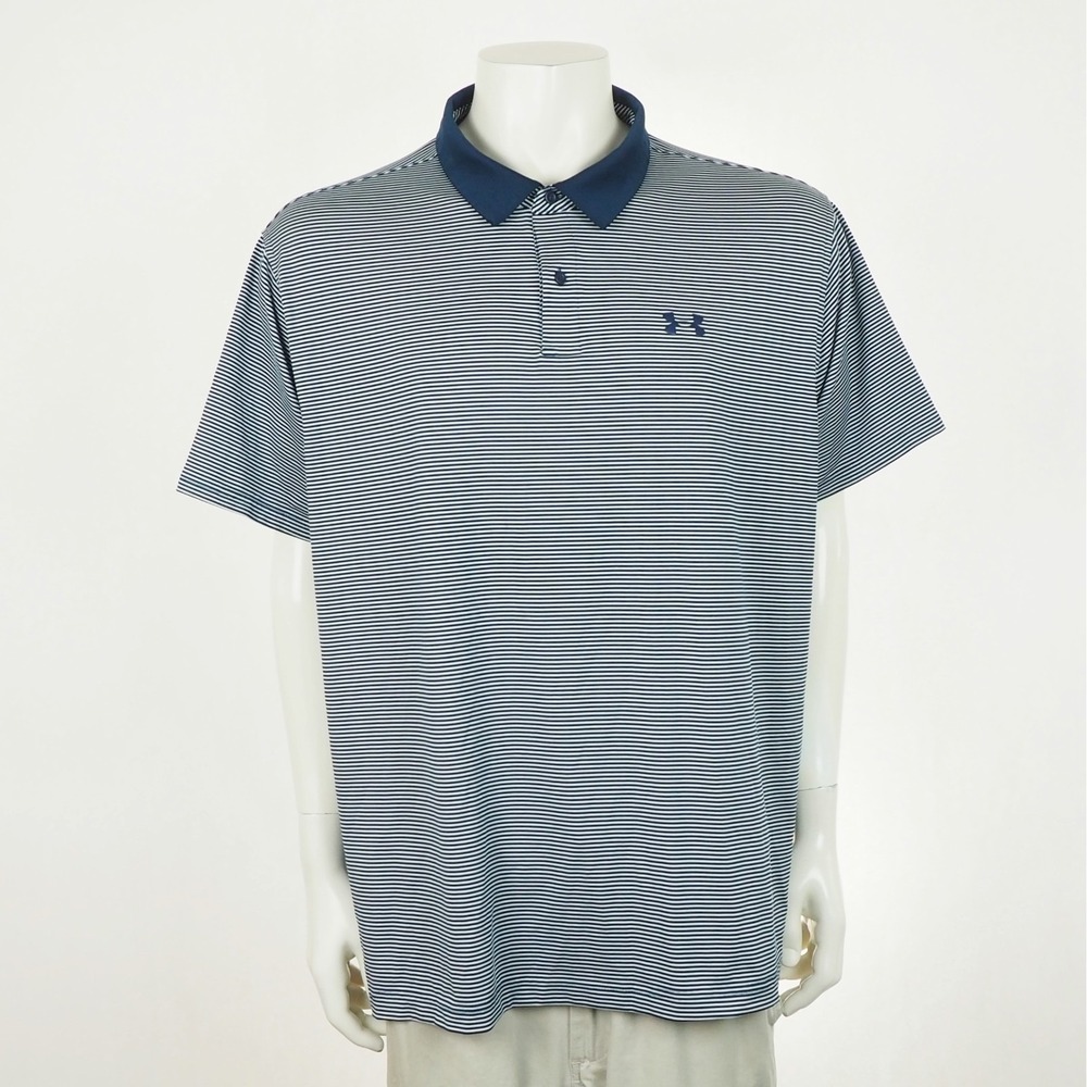Under Armour UA Golf Polo Shirt Mens 3XL XXXL Blue Striped Performance Blend